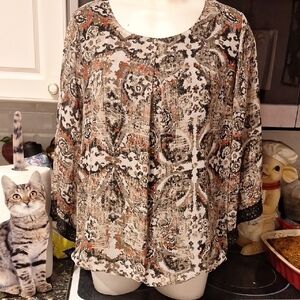 e AGB Black and Orange Lined  Boxy Blouse Regular Size XL